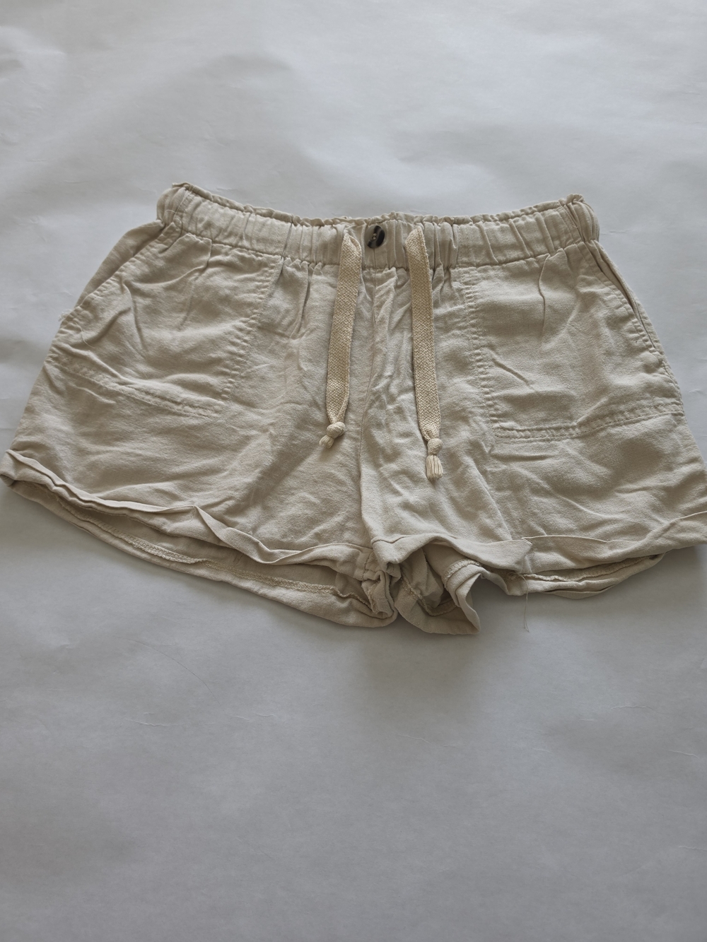 Charlotte Russe Beige Drawstring Linen-Blend Lounge Shorts